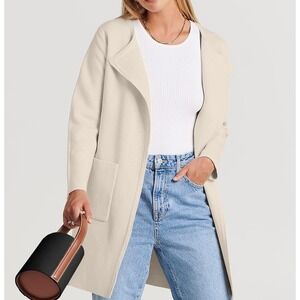Prinbara Women‎ Open Front Knit Cardigan Long Sleeve Lapel Casual Solid Classy M